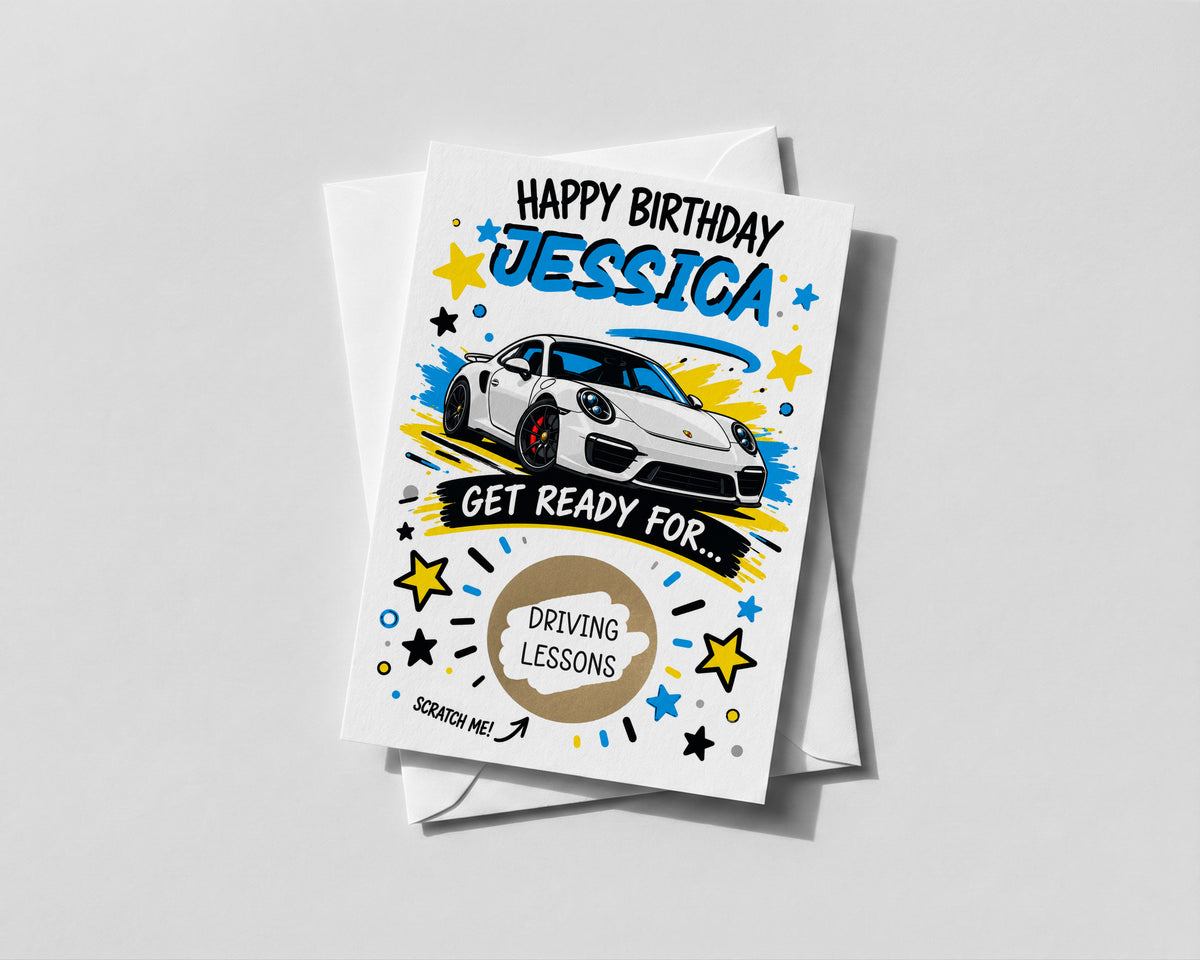 Personalised Driving Lessons Birthday Scratch Off Card 17th Learner Driver Gift