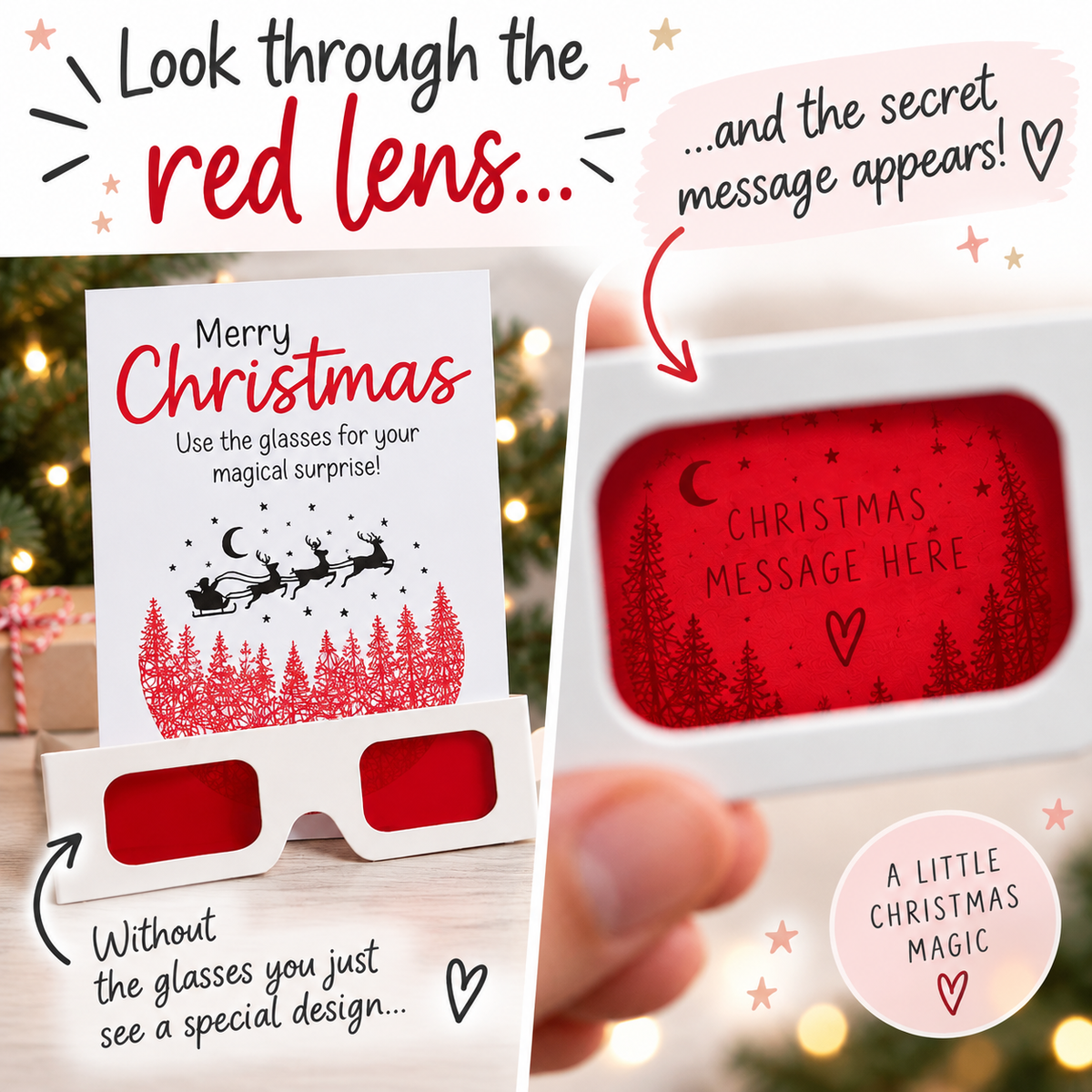 Personalised Christmas Santa Card with 3D Glasses ā Hidden Surprise Message or Gift Reveal