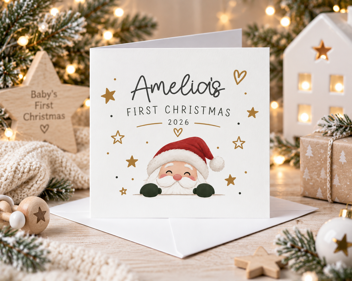 Personalised Baby First Christmas Card 2026 Boy Girl Son Daughter Grandchild Xmas