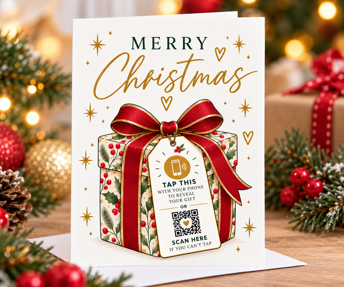 Personalised NFC Christmas Card Tap to Reveal Gift QR Code Surprise Xmas