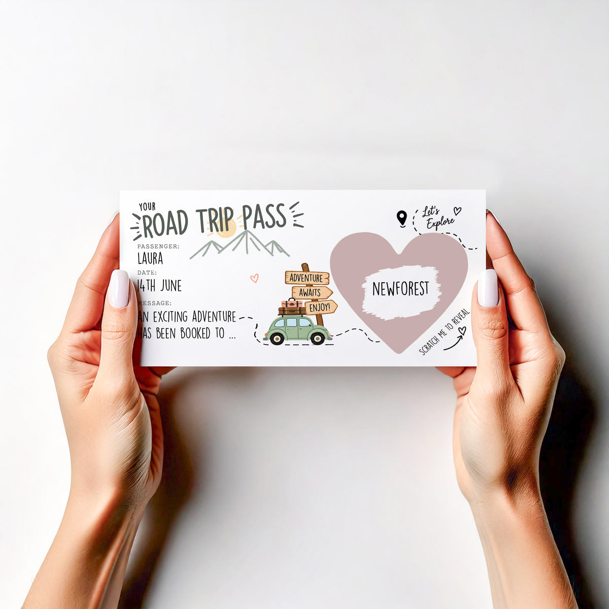 Personalised Road Trip Reveal Scratch Off Card Surprise Holiday Adventure Gift