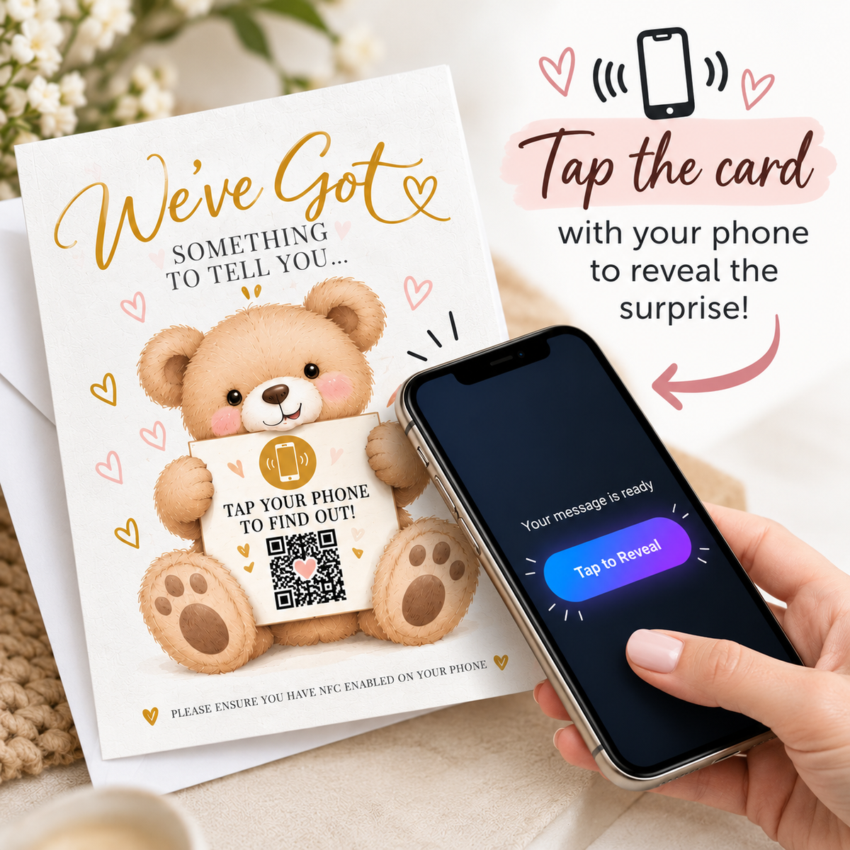 Personalised NFC Pregnancy Reveal Card Tap to Reveal Baby Announcement QR Scan