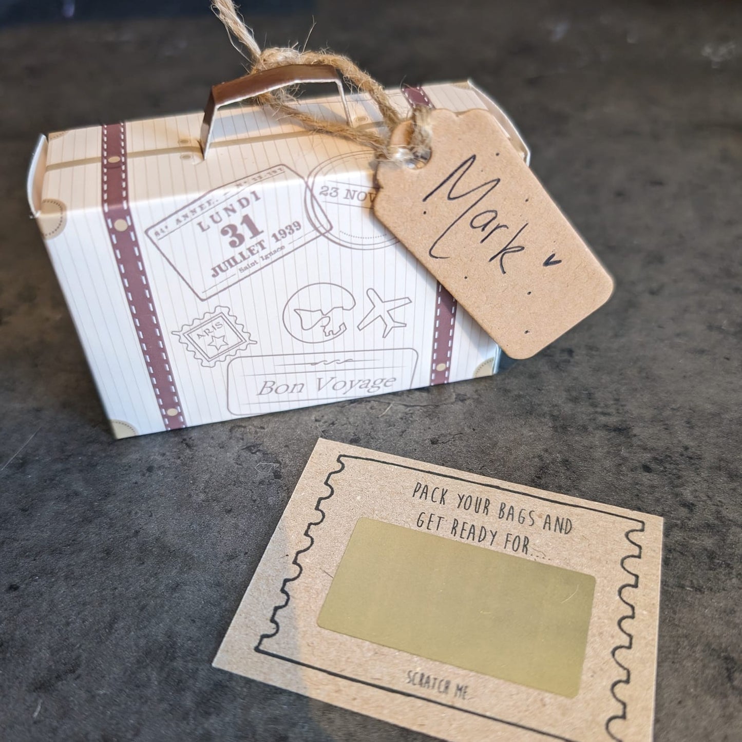 Holiday Reveal Scratch Card • Suitcase Secret Trip Surprise
