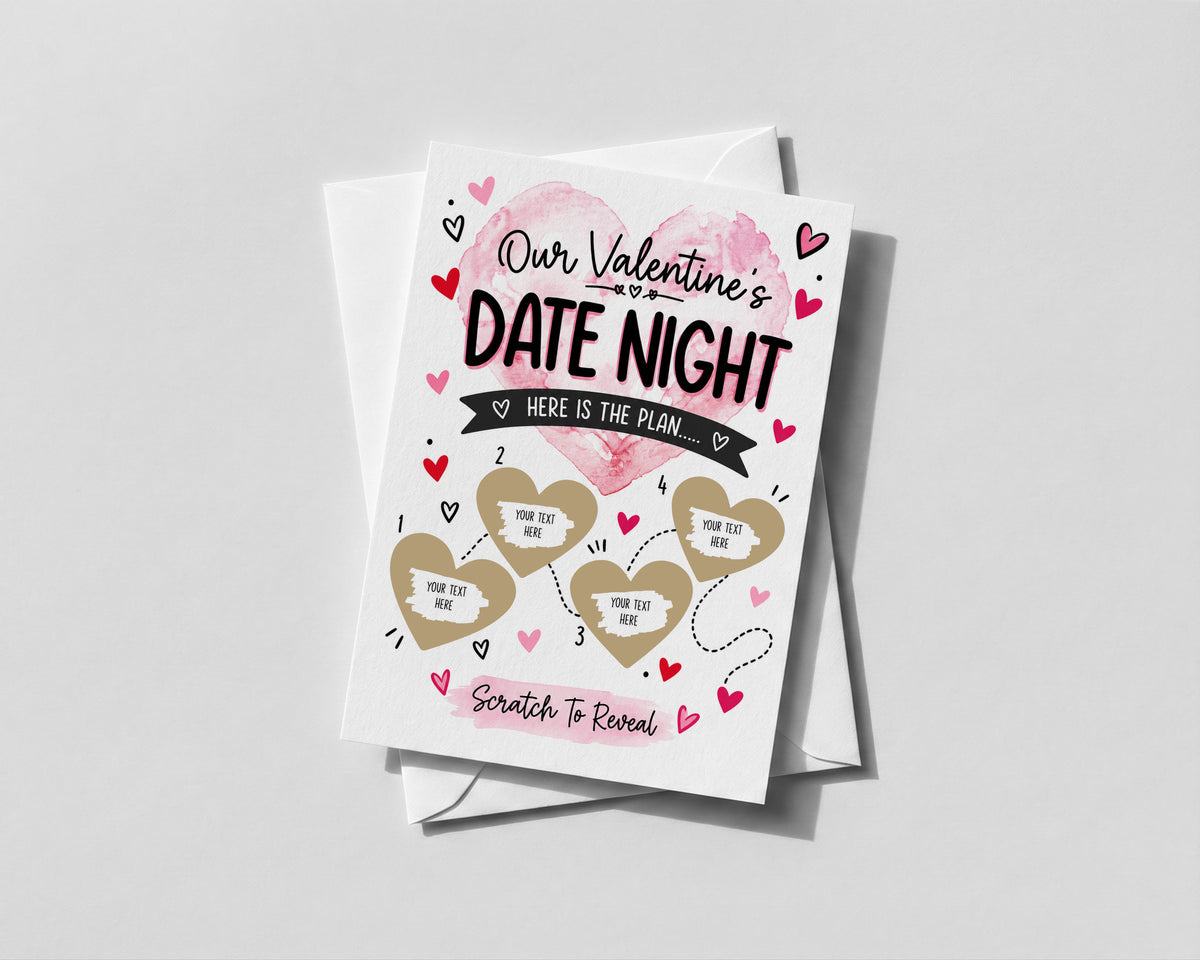 Personalised Valentines Date Night Scratch Off Card 4 Heart Romantic Reveal
