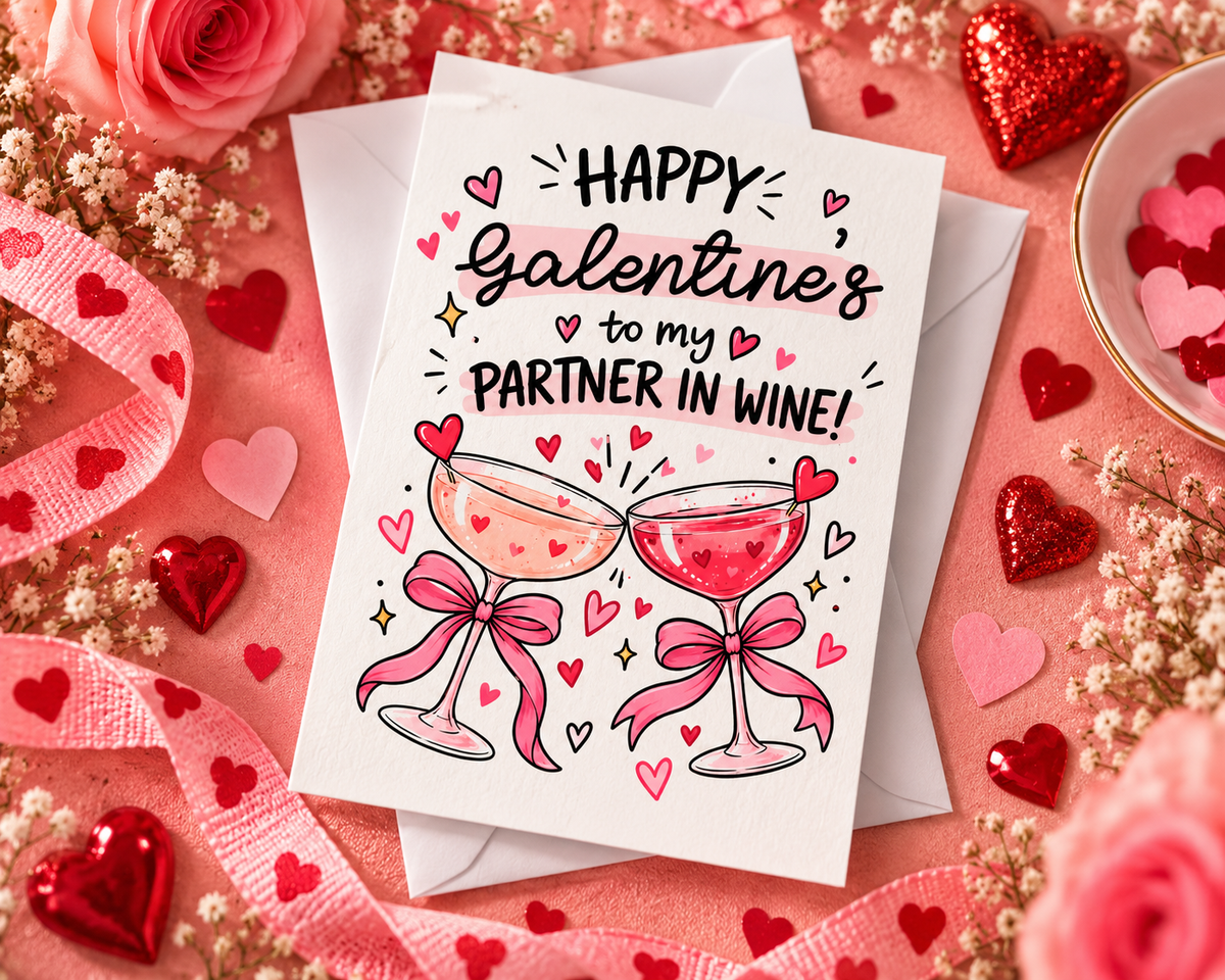 Funny Galentines Day Card Partner in Wine Best Friend Girls Night Friendship
