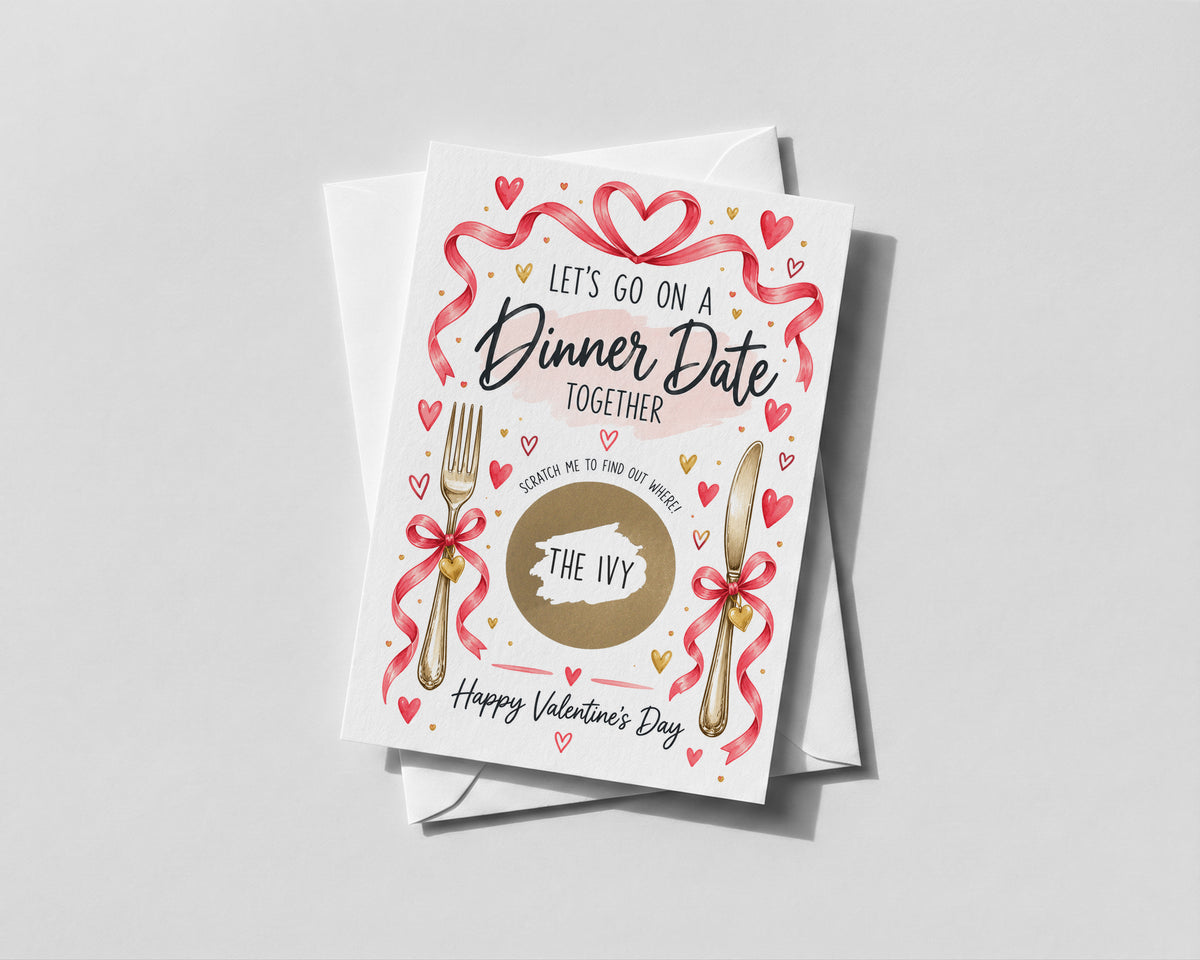 Valentines Dinner Date Scratch Off Card, Personalised Restaurant Reveal, Romantic Date Night Surprise Gift for Him or Her