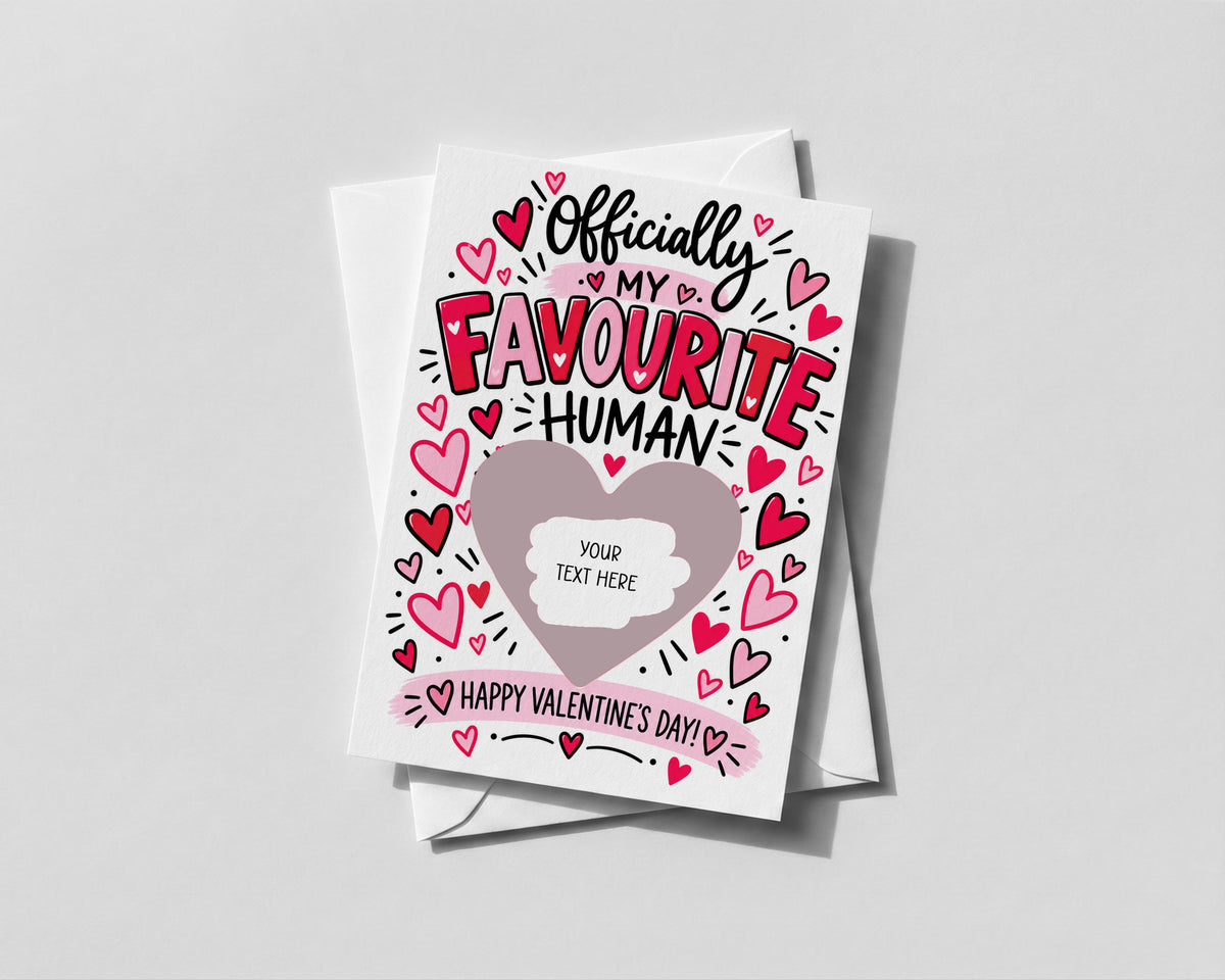 Funny Valentines Scratch Off Card Favourite Human Personalised Romantic Gift