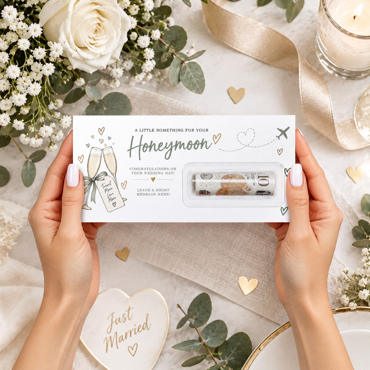 Personalised Wedding Honeymoon Money Holder Card Cash Gift Newlyweds Travel Gift