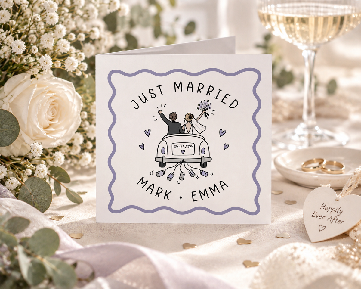 Personalised Just Married Wedding Card Couple Names Date Newlywed Bride Groom Gift