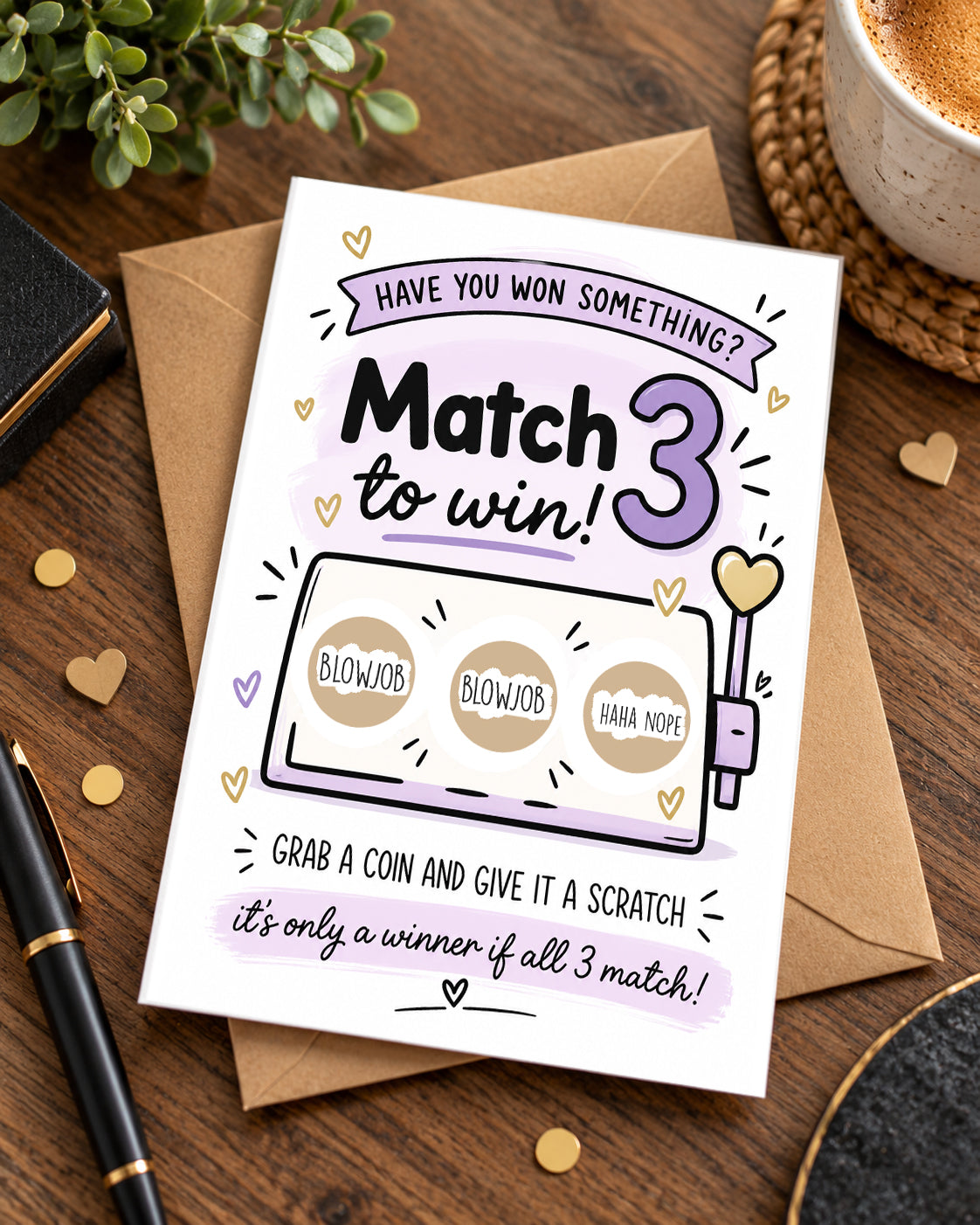 Cheeky Match 3 Scratch Off Card Funny Adult Birthday Anniversary Surprise Gift