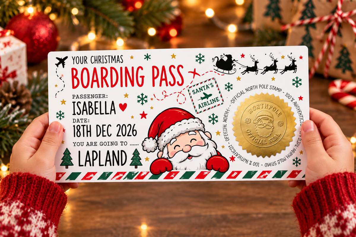 Personalised Lapland Boarding Pass Christmas Santa Holiday Reveal Ticket Kids