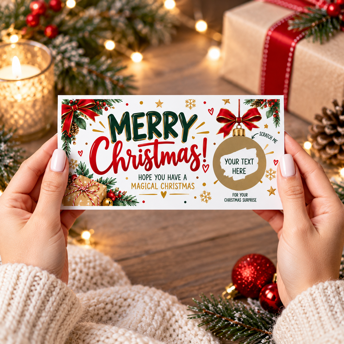 Personalised Christmas Scratch Off Reveal Card Surprise Gift Experience Tickets Holiday