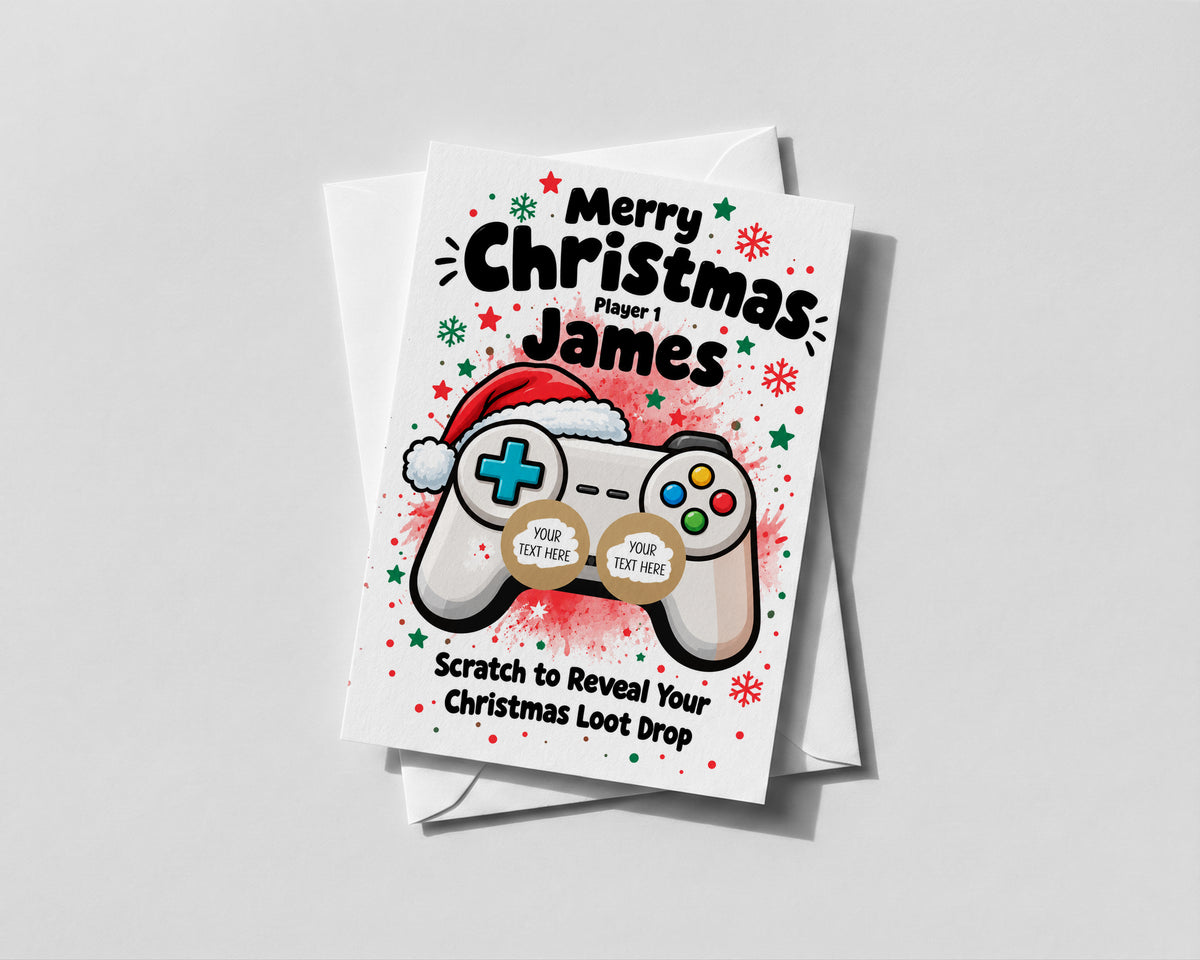 Personalised Christmas Gamer Scratch Off Card Gaming Gift Surprise Reveal Kids