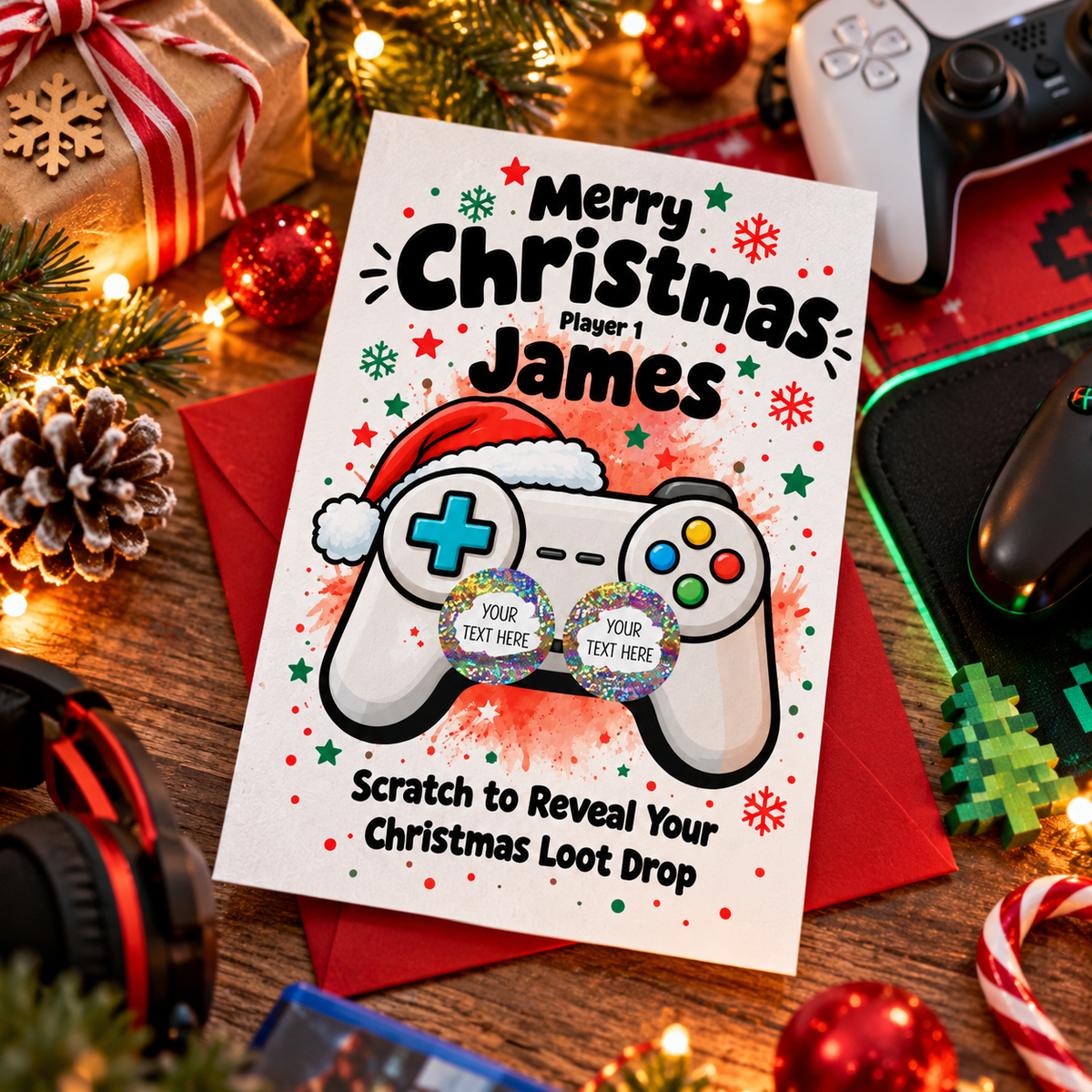 Personalised Christmas Gamer Scratch Off Card Gaming Gift Surprise Reveal Kids