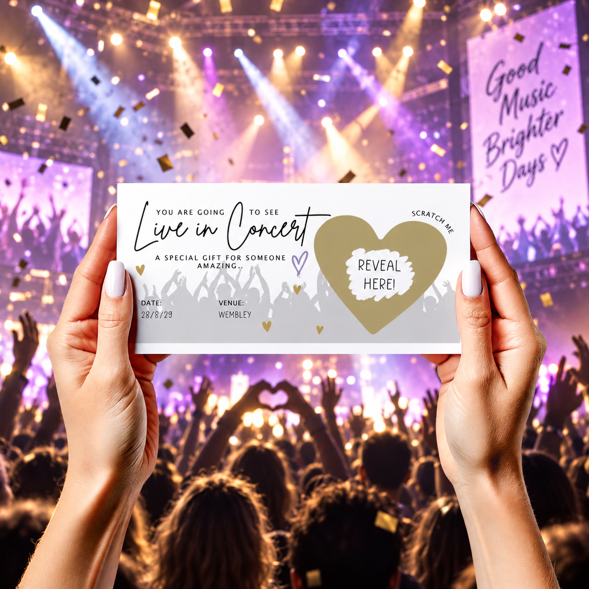 Personalised Concert Ticket Reveal Scratch Off Card Gig Live Music Experience Gift