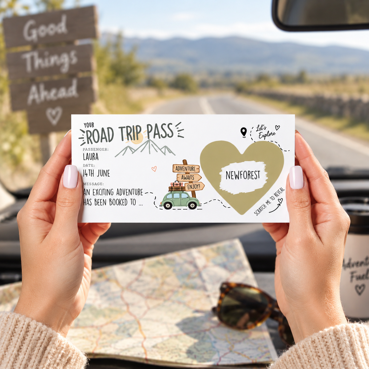 Personalised Road Trip Reveal Scratch Off Card Surprise Holiday Adventure Gift