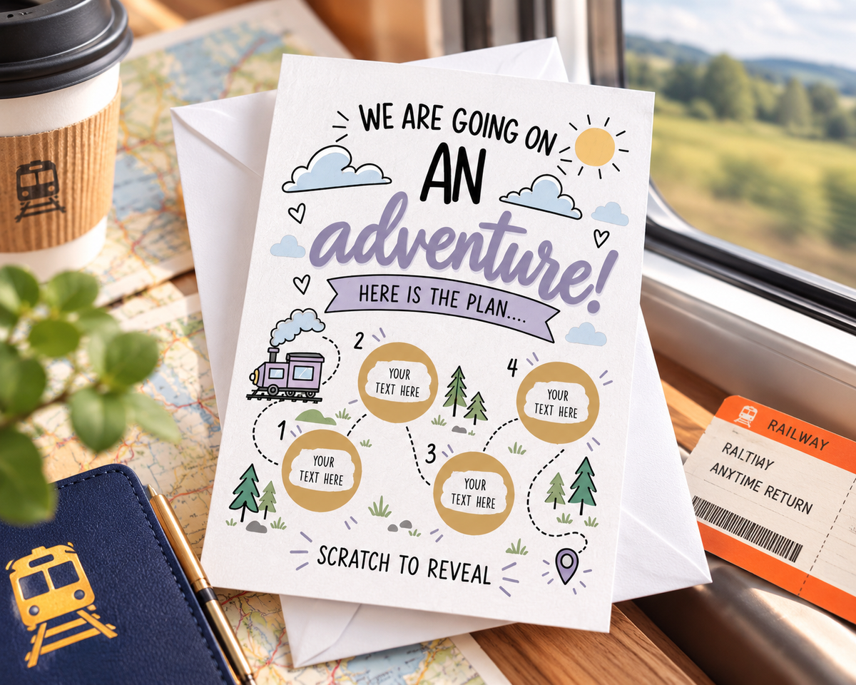 Personalised Train Adventure Scratch Off Card Surprise Trip Holiday Itinerary Reveal