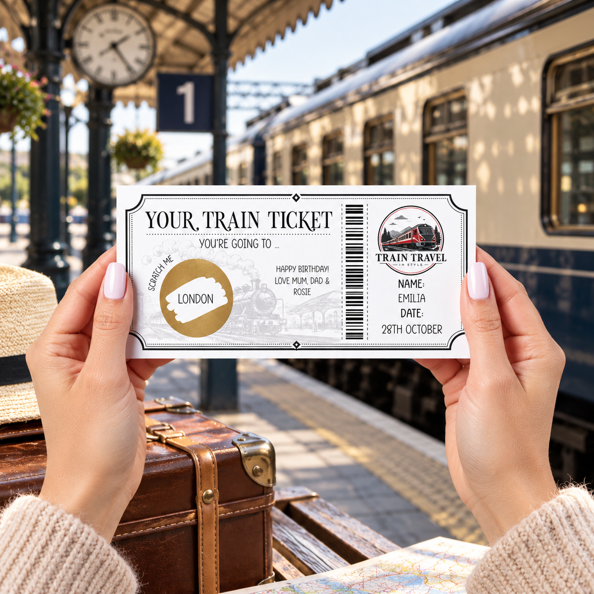 Personalised Train Ticket Scratch Off Card Surprise Trip Journey Gift Reveal