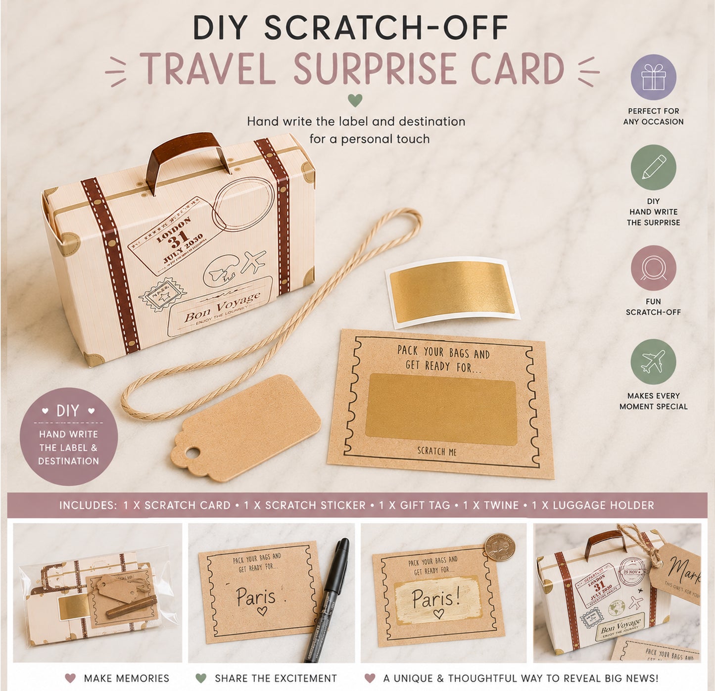 DIY Holiday Reveal Scratch Card Surprise Trip Travel Gift Announcement