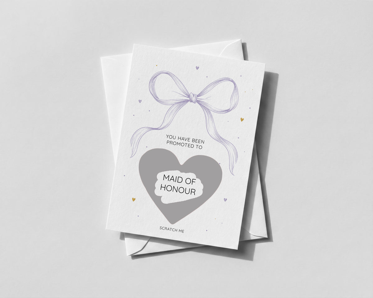 Personalised Bridesmaid Maid of Honour Flower Girl Proposal Scratch Off Reveal Card Bow