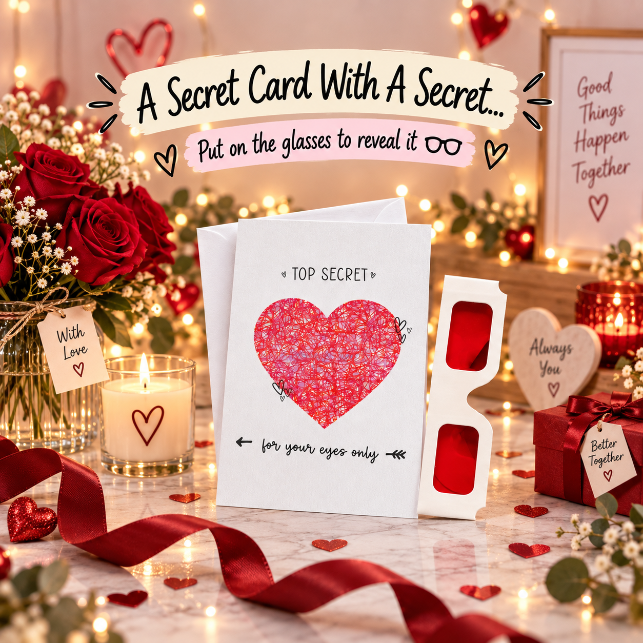 Secret Message Card with Reveal Glasses – Personalised Hidden Text Surprise Card