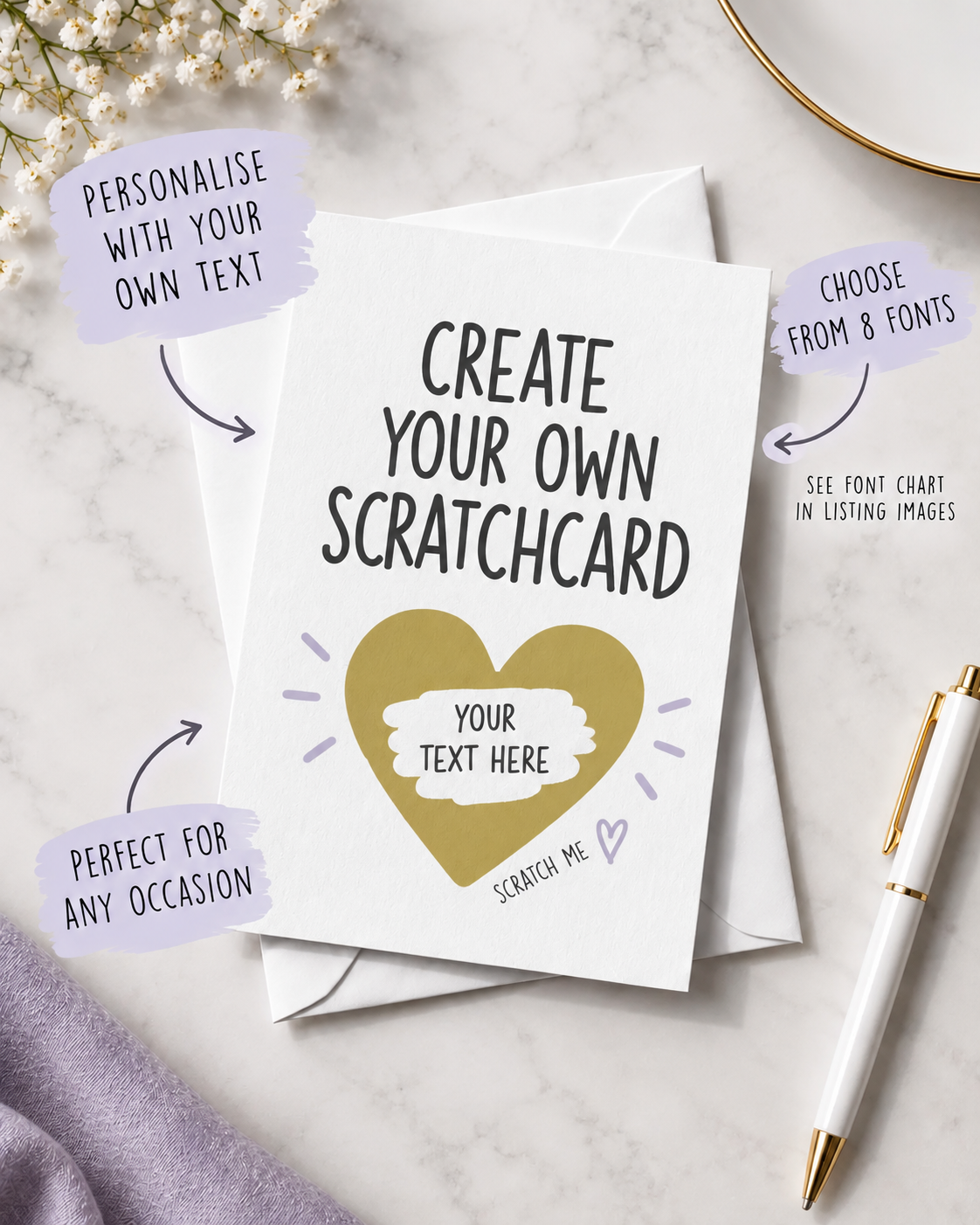 Personalised Create Your Own Scratch Card – Custom Message • Font • Text Reveal – Any Occasion