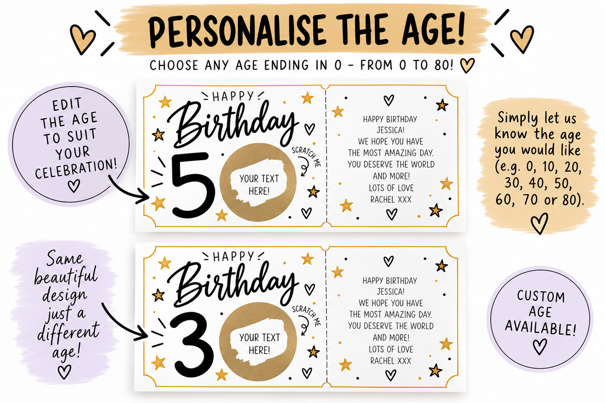 Personalised Milestone Birthday Scratch Off Card Surprise Gift Reveal 30th 40th 50th