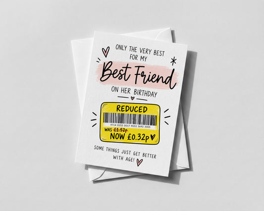 Funny Best Friend Birthday Card, Bestie Birthday Card for Her, Reduced Price Joke Card, Funny Female Friend Gift