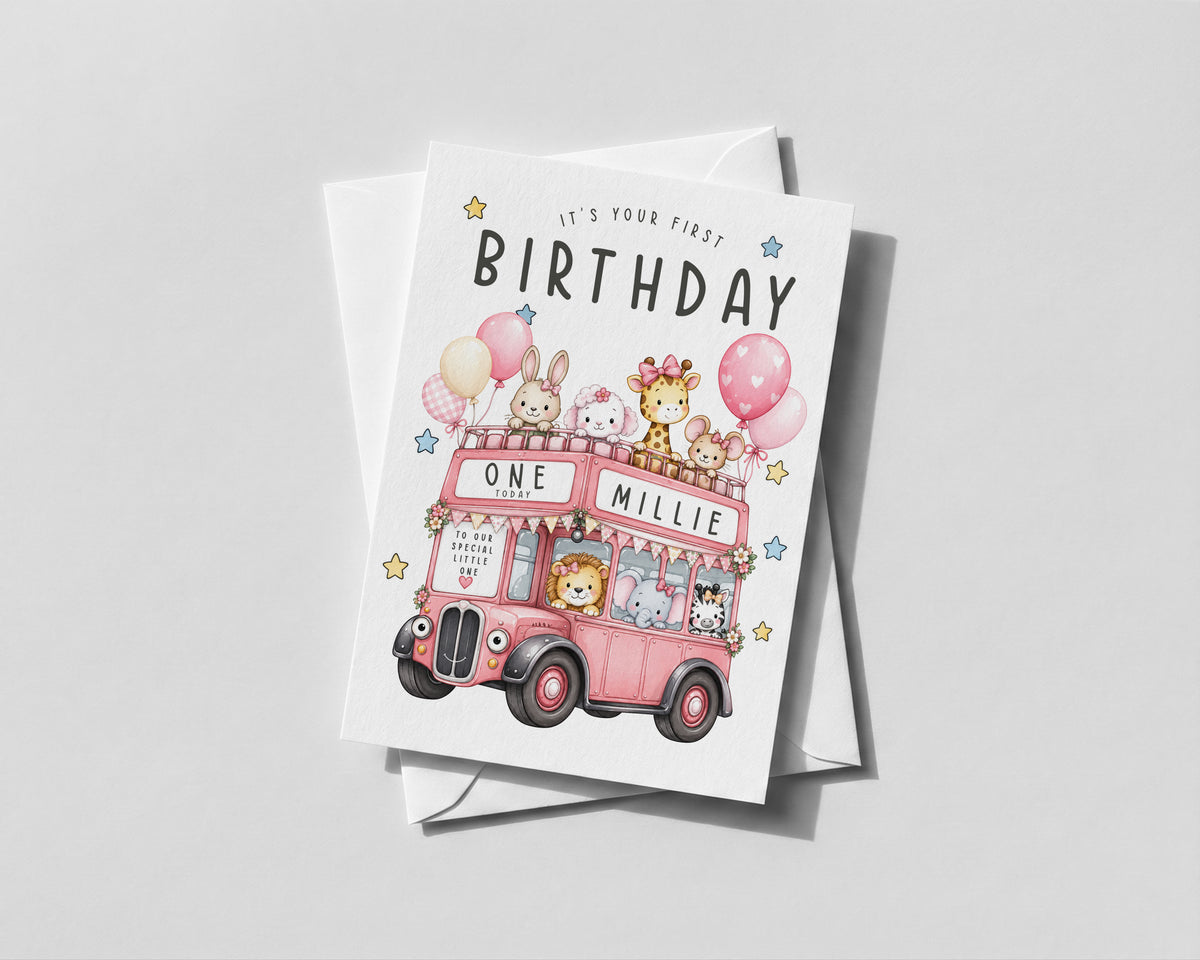 Personalised Kids Birthday Card Any Age Name Son Daughter Grandson Animal Bus