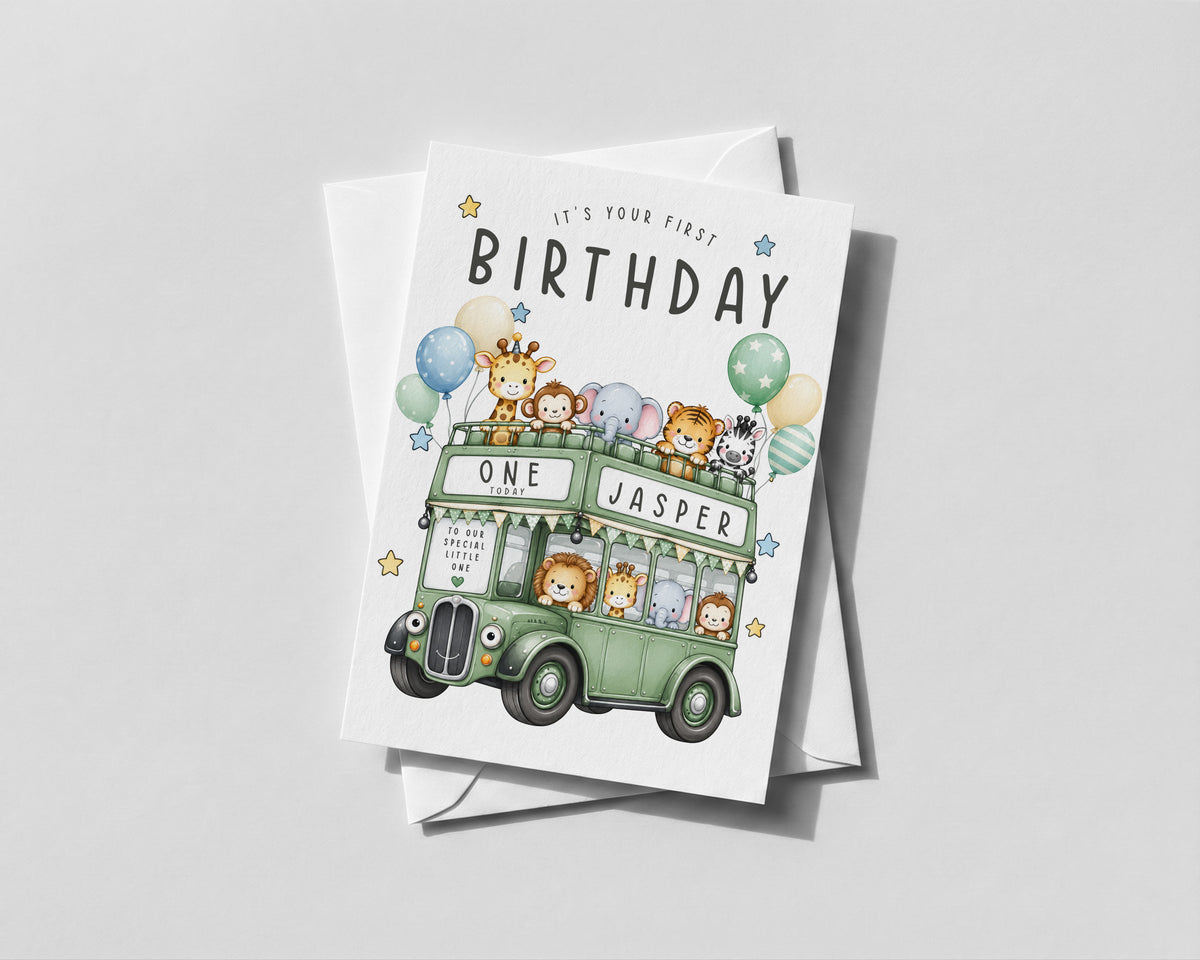 Personalised Kids Birthday Card Any Age Name Son Daughter Grandson Animal Bus