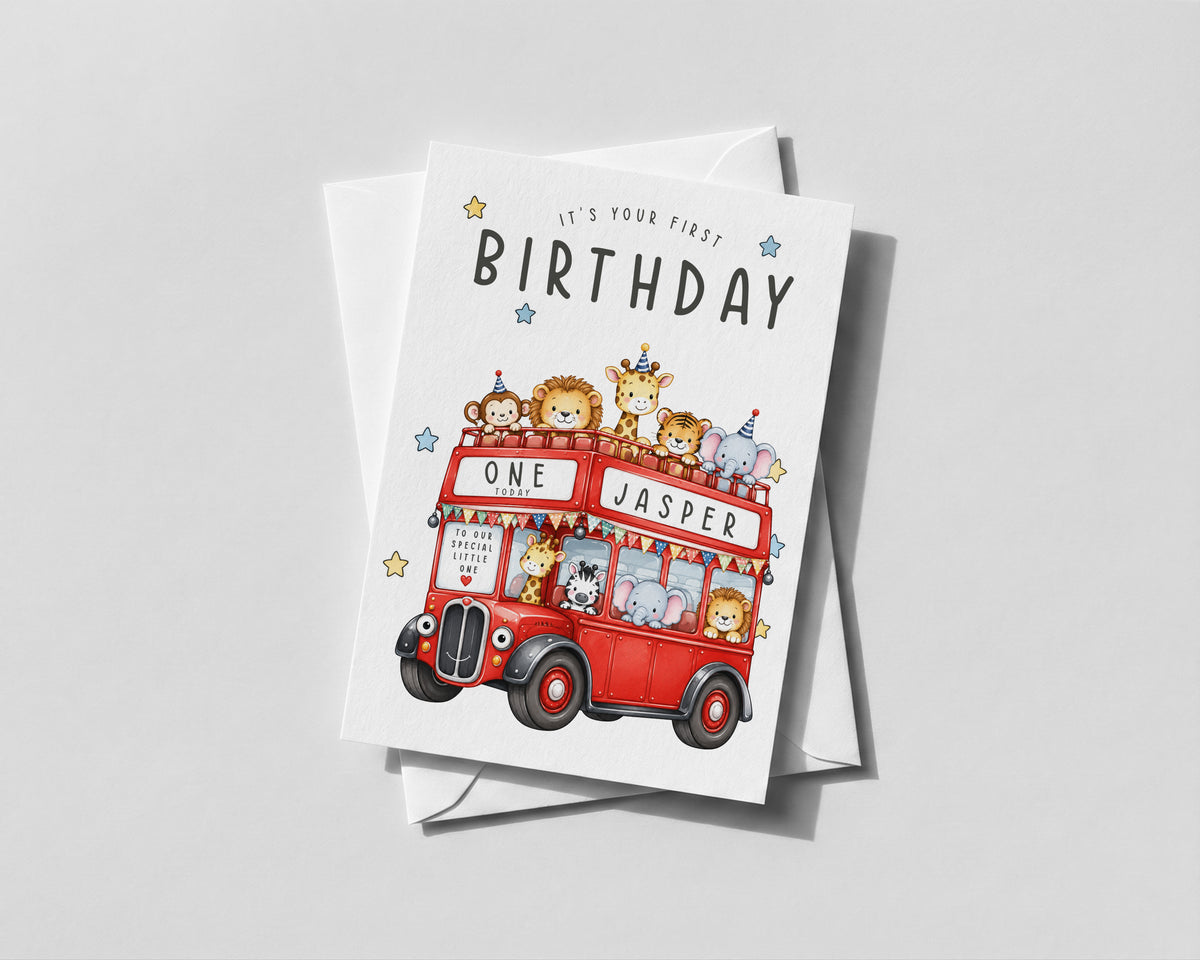 Personalised Kids Birthday Card Any Age Name Son Daughter Grandson Animal Bus