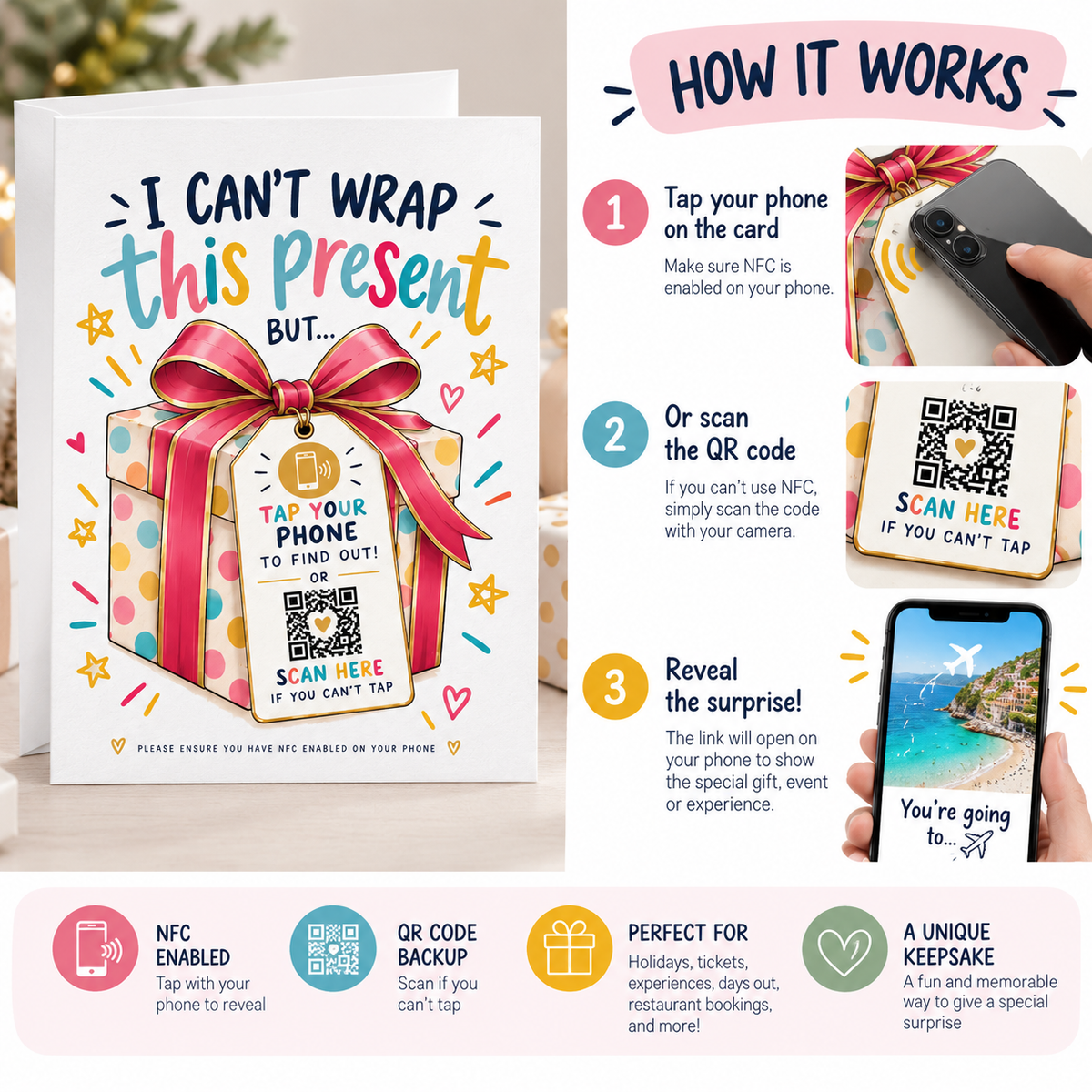 Personalised NFC Birthday Card Tap to Reveal Surprise Gift QR Experience Tickets