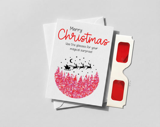 Personalised Christmas Santa Card with 3D Glasses – Hidden Surprise Message or Gift Reveal
