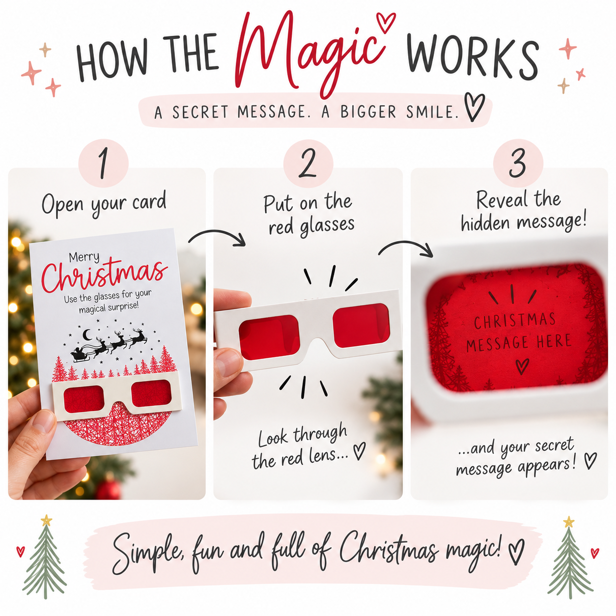 Personalised Christmas Santa Card with 3D Glasses – Hidden Surprise Message or Gift Reveal