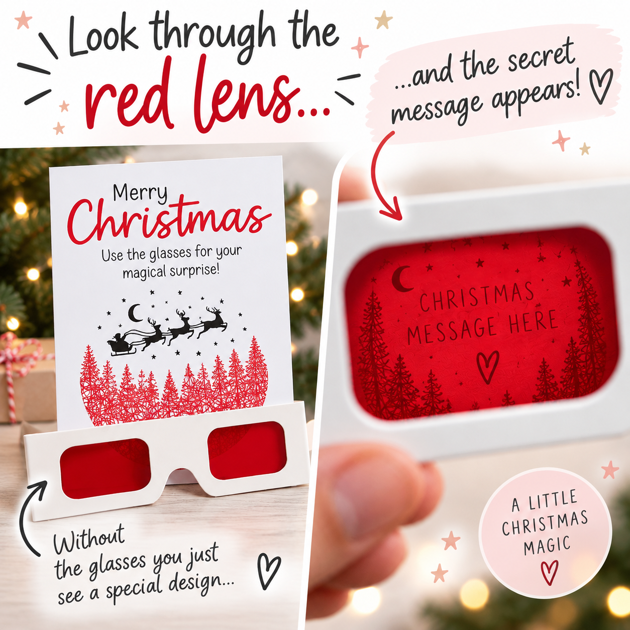 Personalised Christmas Santa Card with 3D Glasses – Hidden Surprise Message or Gift Reveal