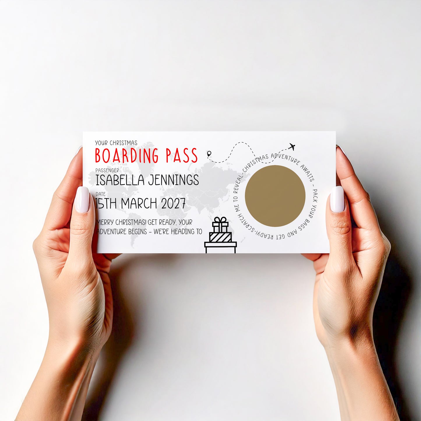 Personalised Christmas Scratch Off Boarding Pass Holiday Surprise Reveal Ticket