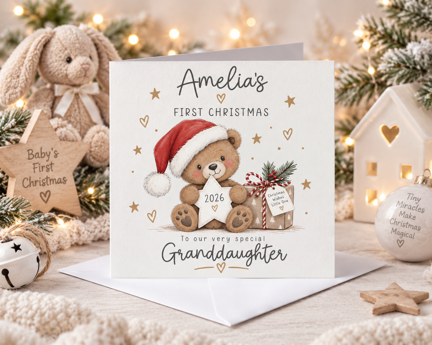 Personalised Baby First Christmas Card 2026 Son Daughter Grandson Granddaughter