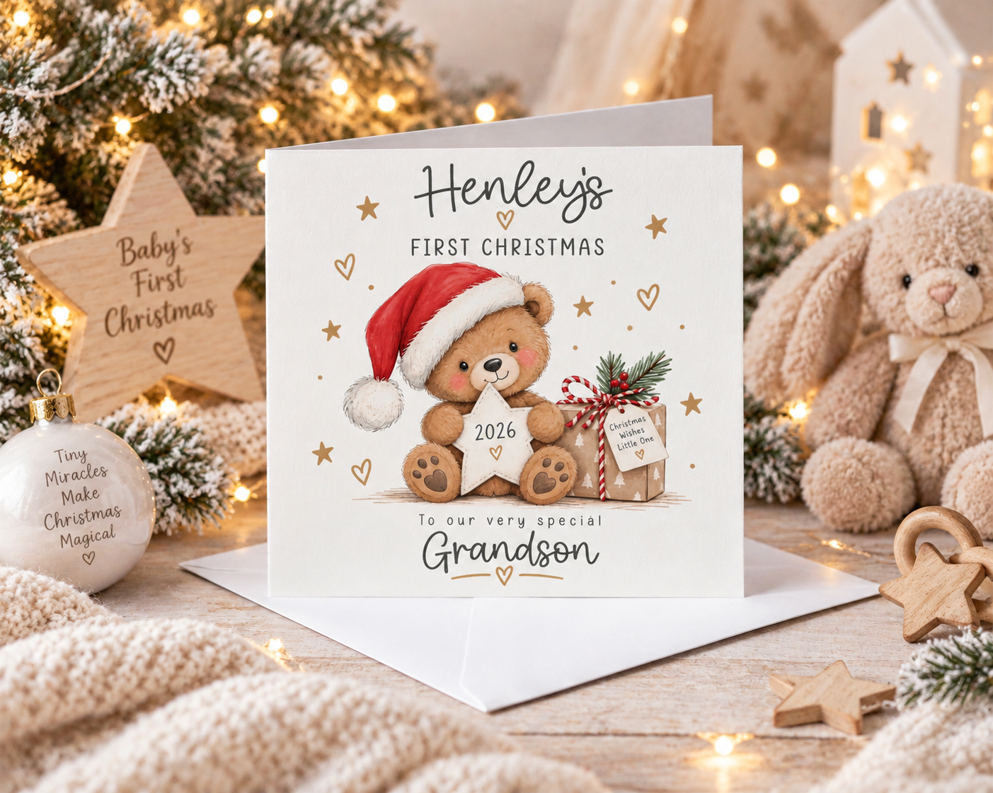 Personalised Baby First Christmas Card 2026 Son Daughter Grandson Granddaughter
