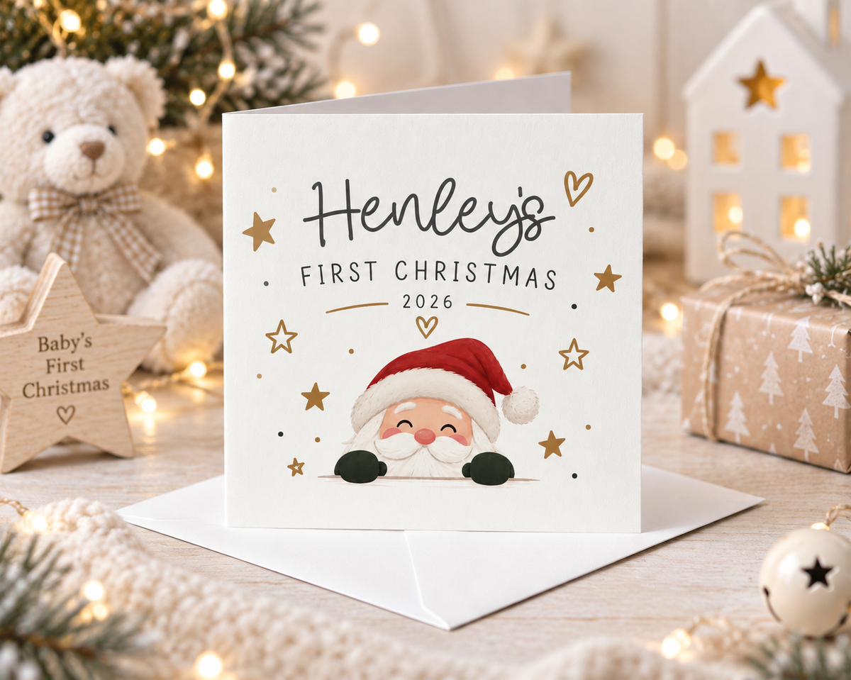 Personalised Baby First Christmas Card 2026 Boy Girl Son Daughter Grandchild Xmas