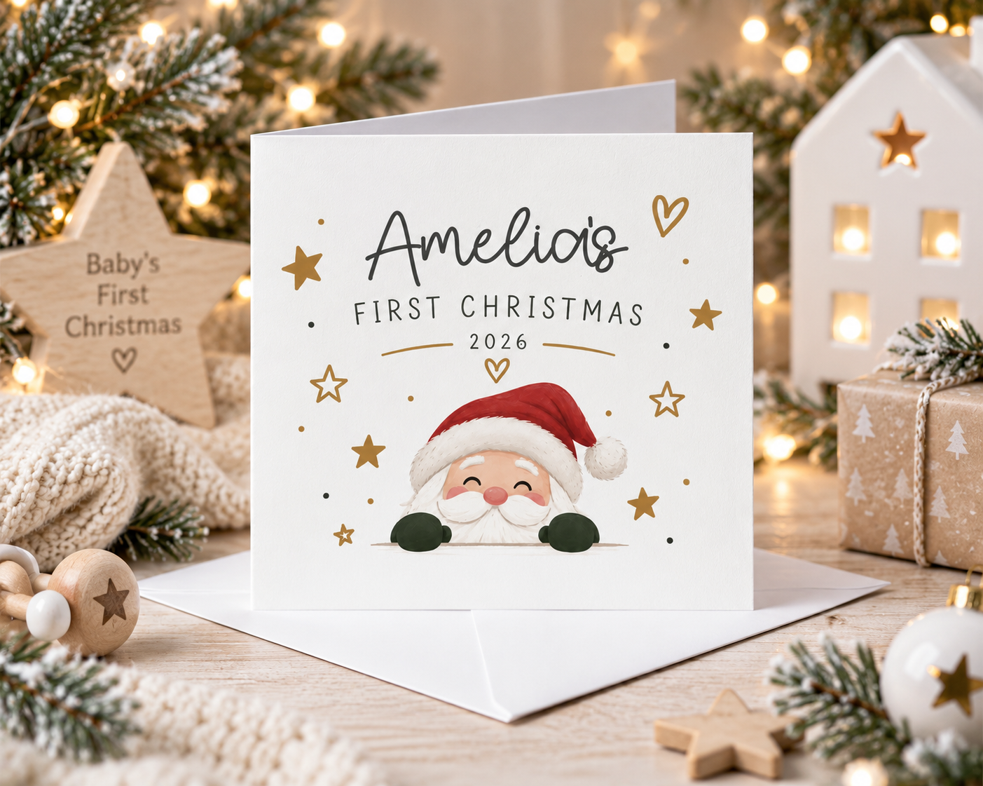 Personalised Baby First Christmas Card 2026 Boy Girl Son Daughter Grandchild Xmas