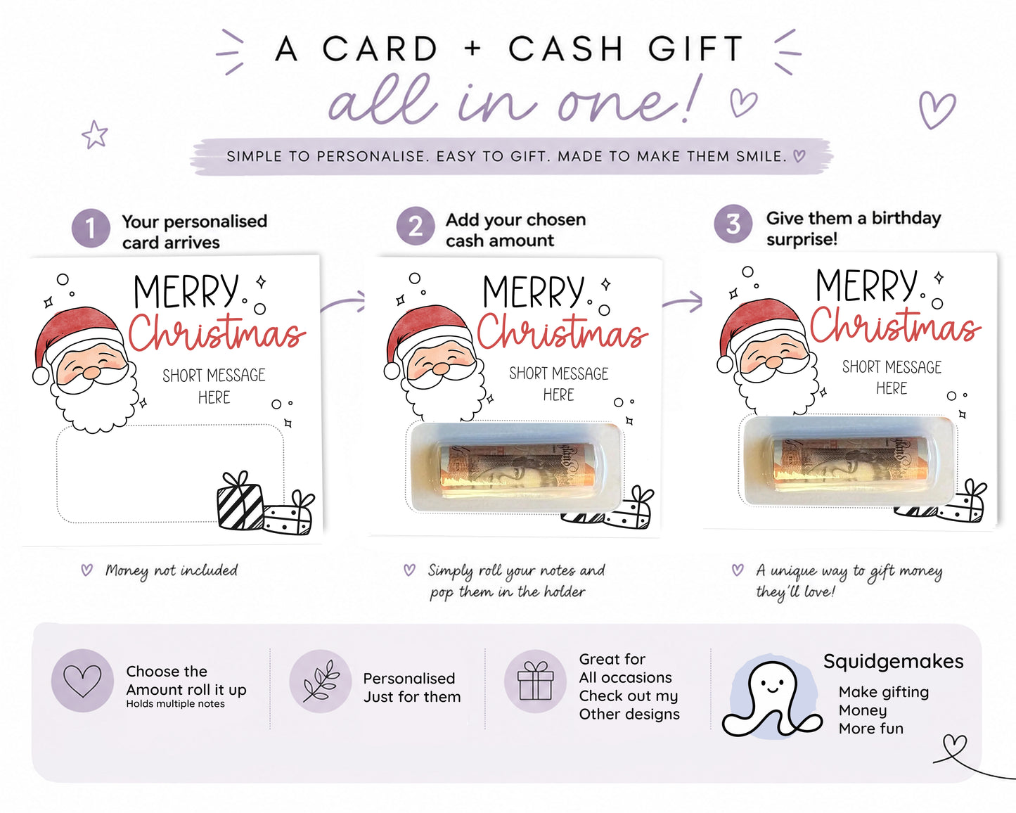 Personalised Christmas Money Gift  Card – Santa Design • Festive Cash Gift Holder