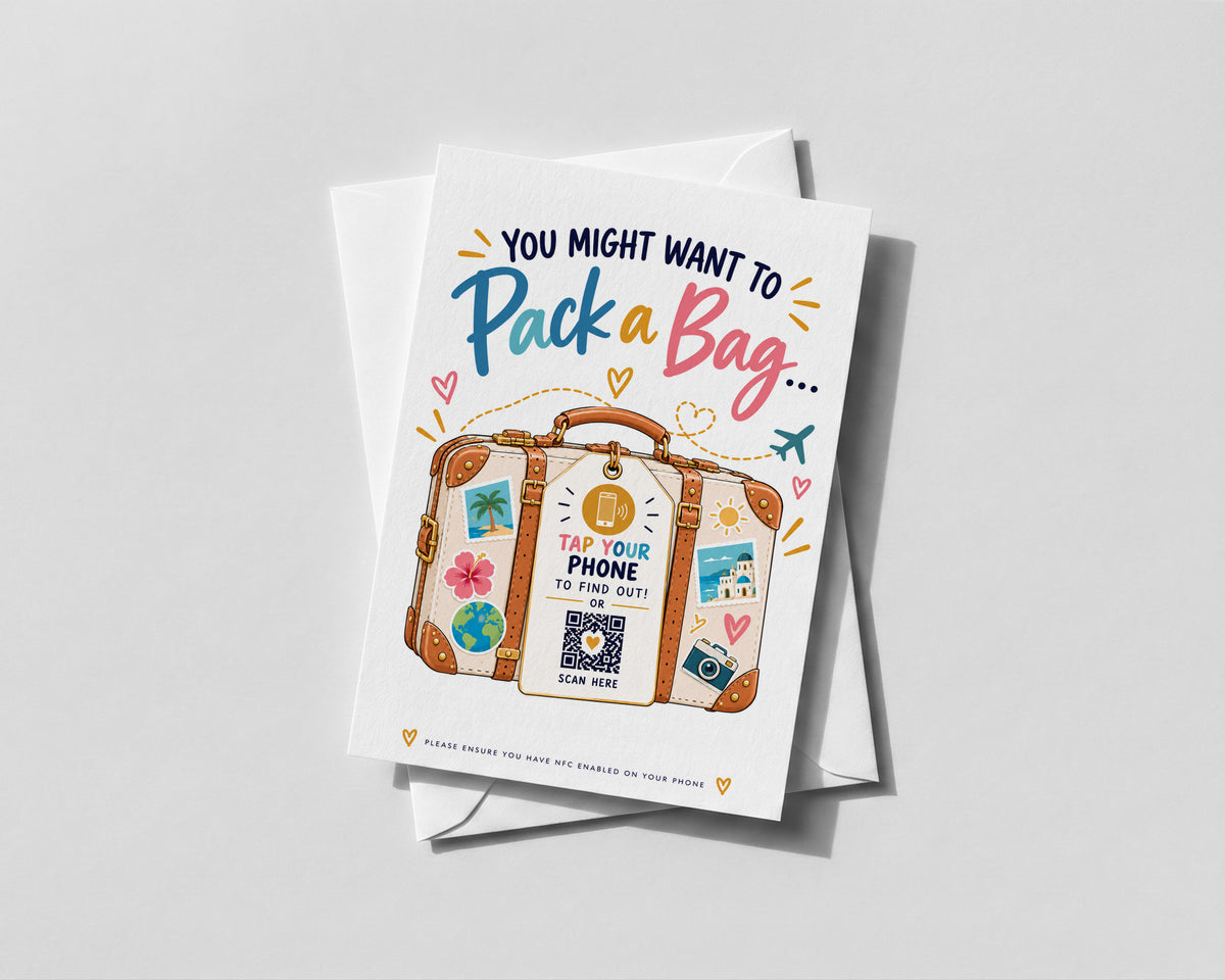 Personalised NFC Surprise Holiday Reveal Card Tap to Reveal Trip QR Travel Gift