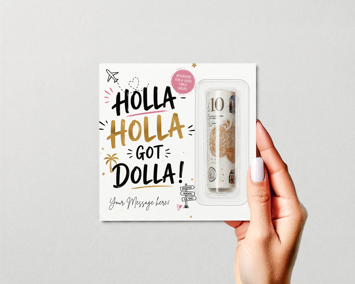 Personalised Money Holder Card Birthday Travel Holiday Cash Gift Holla Holla