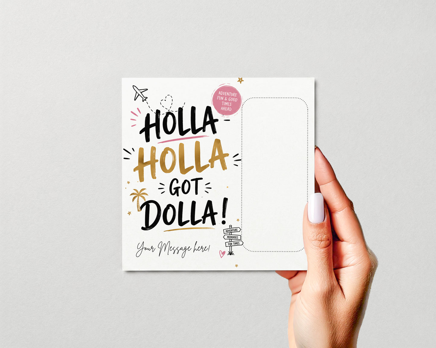 Personalised Money Holder Card Birthday Travel Holiday Cash Gift Holla Holla