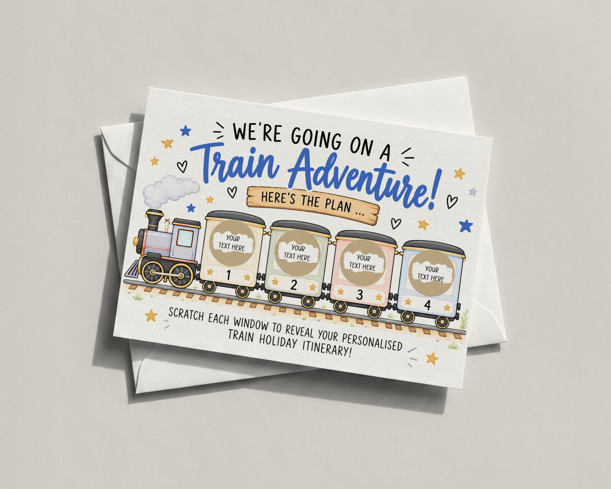 Personalised Train Adventure Scratch Off Card Holiday Trip Itinerary Surprise Reveal