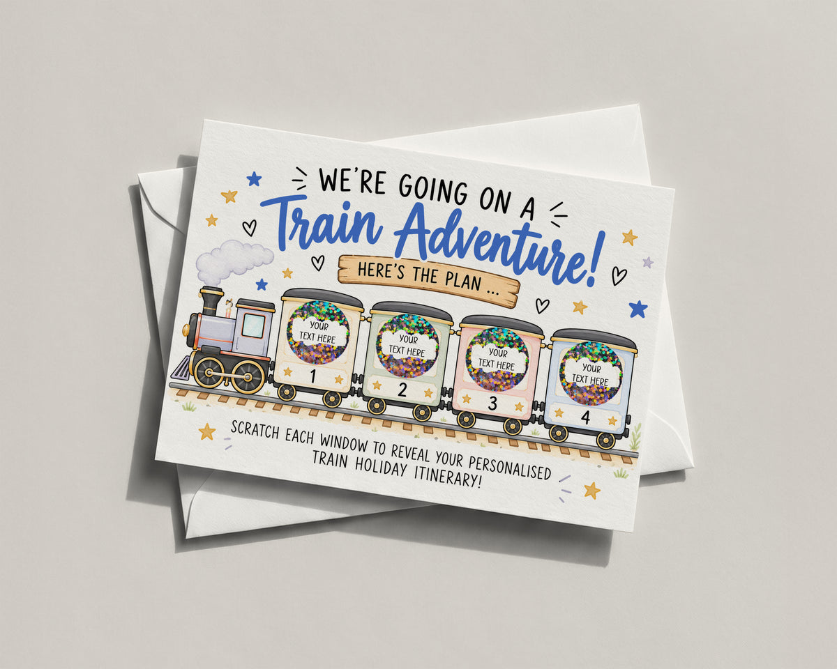 Personalised Train Adventure Scratch Off Card Holiday Trip Itinerary Surprise Reveal