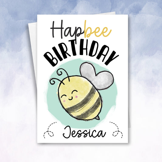 Happy Bee Birthday Card Personalised Happee Birthday - 2f75e5-2