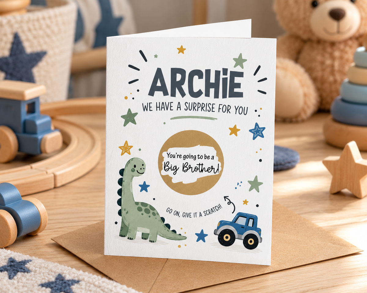 Personalised Big Brother Pregnancy Announcement Scratch Off Card New Baby Reveal Boy