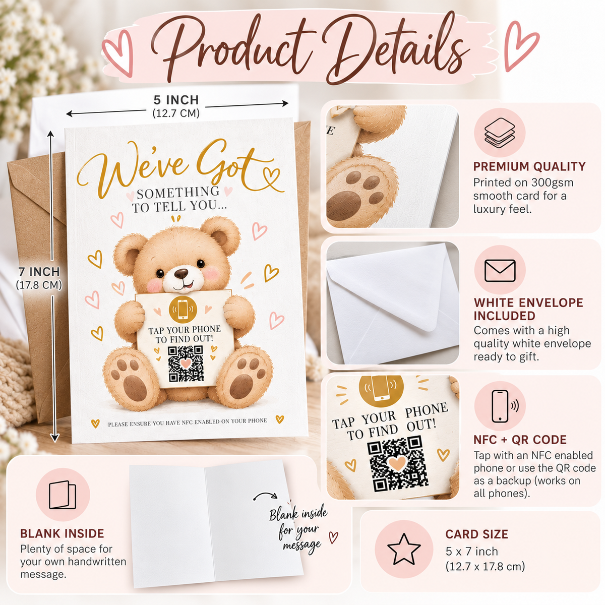 Personalised NFC Pregnancy Reveal Card Tap to Reveal Baby Announcement QR Scan