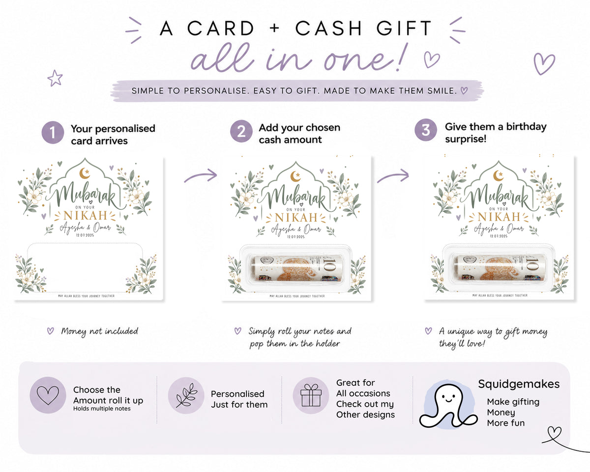 Personalised Nikah Money Holder Muslim Wedding Gift Islamic Cash Gift Couple Card